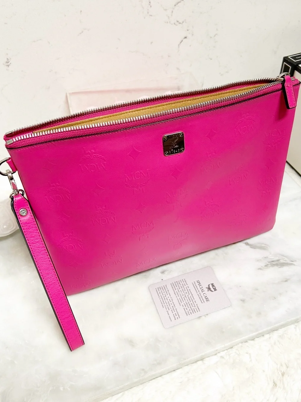 Authentic MCM Barbie Pink XL Wristlet Pouch / Clutch Bag